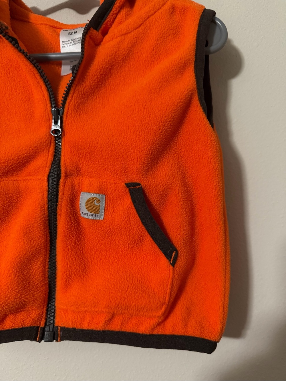 Carhartt Baby Orange Fleece Hooded Vest Size 12M - Picture 3 of 4